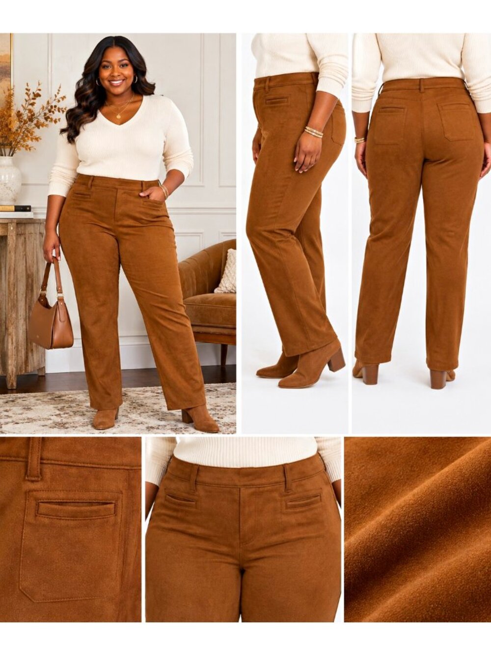 Westbound Women's Brown High Rise Straight Leg Pants size 20 NWT faux suede